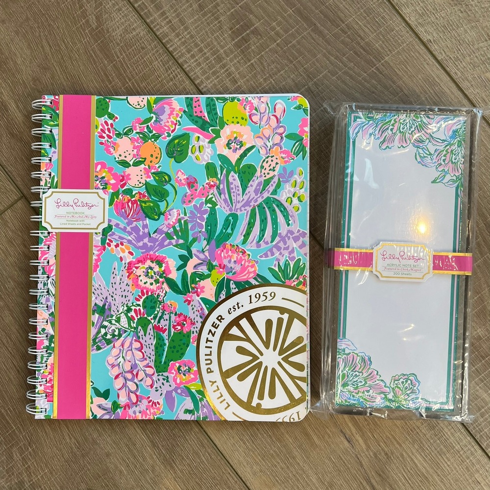 Lilly Pulitzer Notebook and Acrylic Note Set Floral Boujie Colorful Office Desk